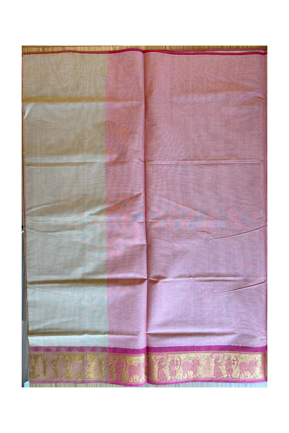 KaithariKada- Balaramapuram Saree - 100% PURE Cotton Silk - Light Brown  Red  -5KK1005PAN.