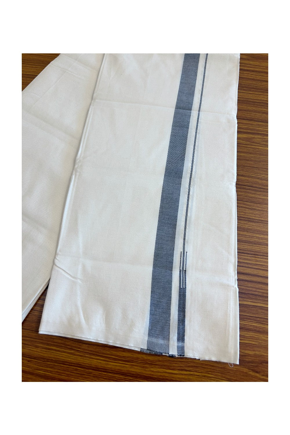 20% DISCOUNT ! KaithariKada Balaramapuram 100% COTTON SINGLE OFF WHITE Mundu/Dhoti-Twisted 100s Thread- 1.5 inch Ash Black Puliyilakkara Chutty-5KK497ASH