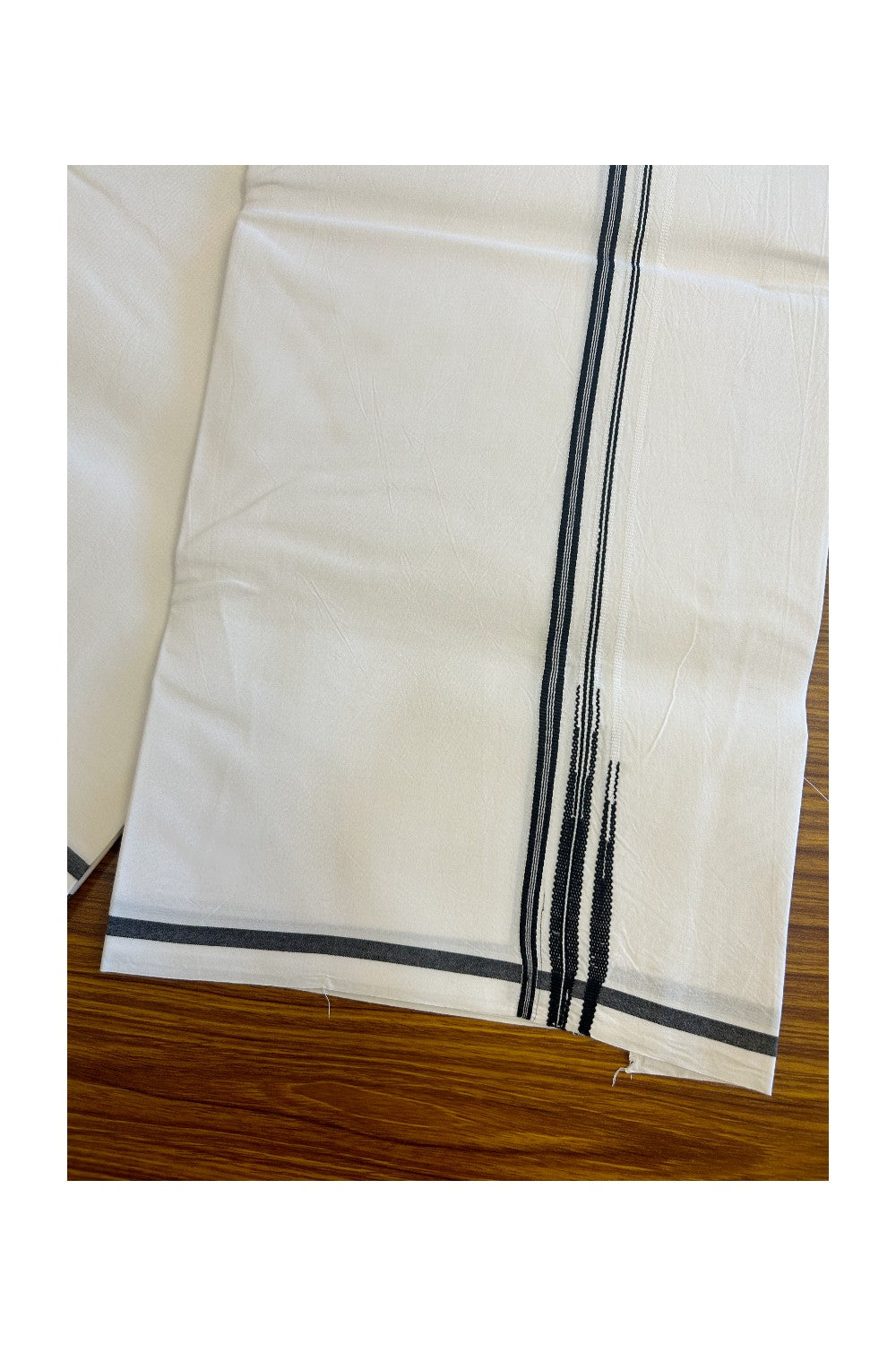 31% DISCOUNT!! KaithariKada Balaramapuram 100% Cotton PURE WHITE Single Mundu/Dhoti-100x100  Puliyilakkara Black stripes double chutty - 5KK5017ASH