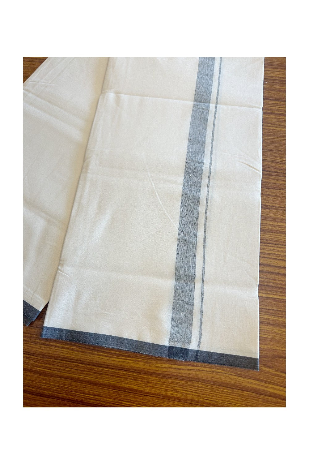 20% DISCOUNT ! KaithariKada Balaramapuram 100% COTTON SINGLE OFF WHITE - (Unbleached) Mundu/Dhoti-Twisted 100s Thread- 1.5 inch Black shaded Kara (2 metre / 4 muzham)- 5KK5023ASH