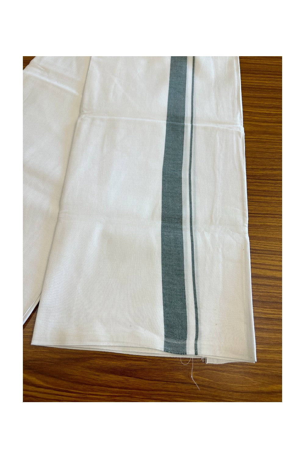 28% DISCOUNT! KaithariKada Balaramapuram 100% Cotton Pure WHITE Single Mundu/Dhoti-100s 1.5 inch Green kara- 5KK5043ASH