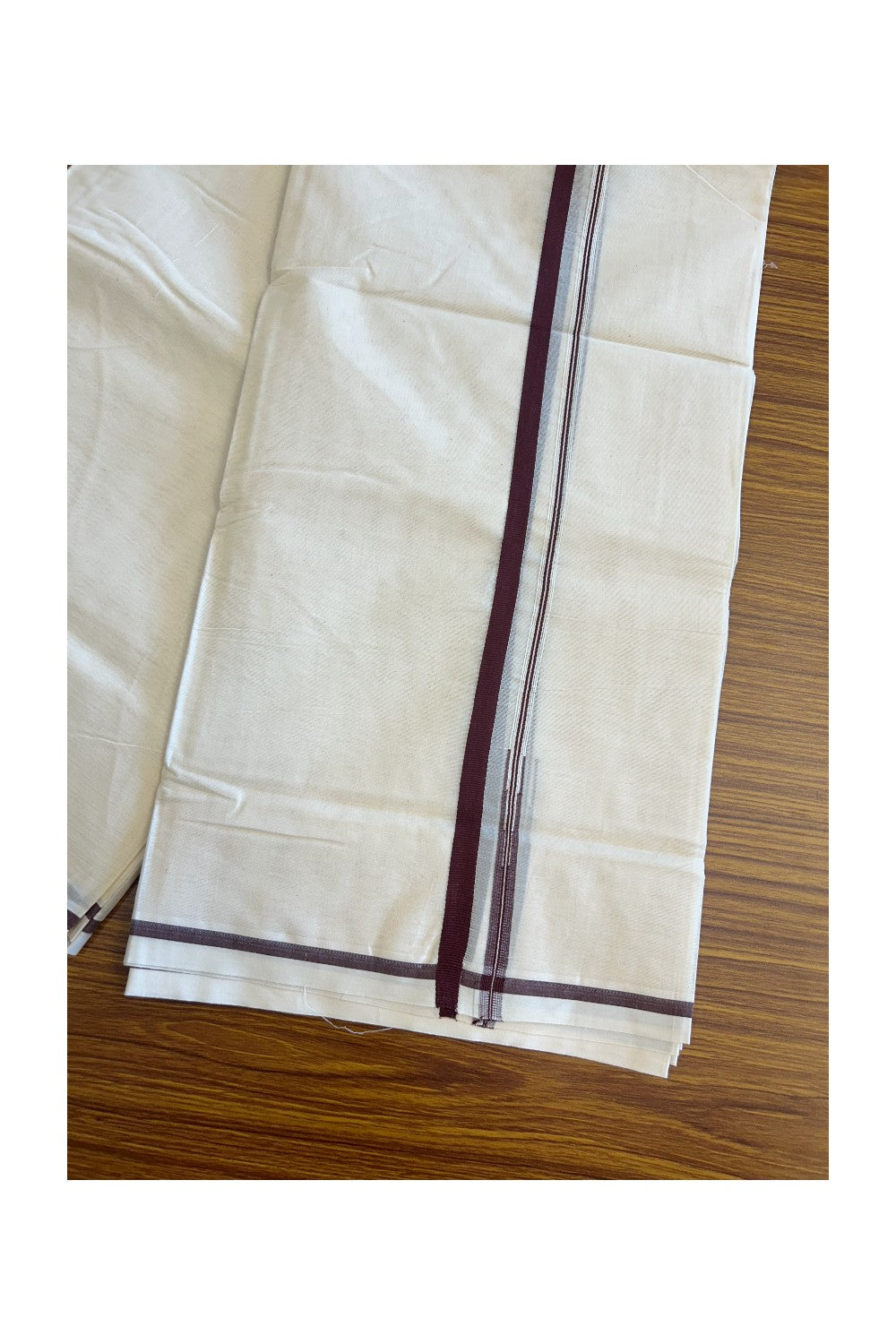 28% Discount KaithariKada Balaramapuram 100% Cotton Double Off white - (Unbleached) - Mundu/Dhoti- 100x100 - 1.cm Chutty Puliyilakkara Brown Kara - 12