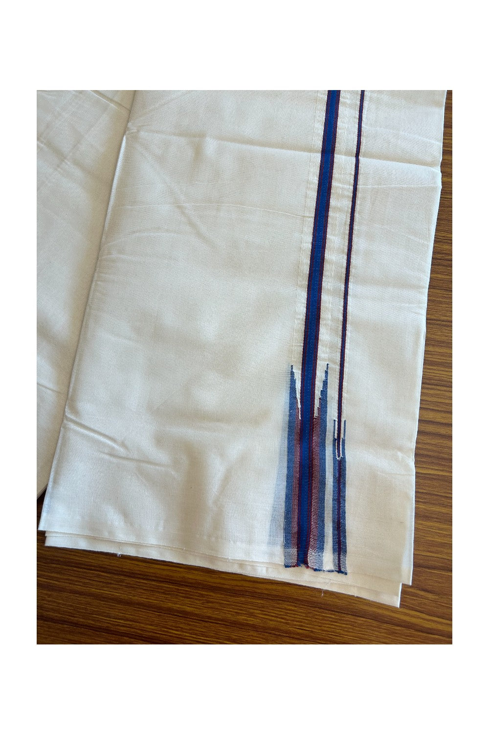 SHORT DHOTI SPECIAL! Kaitharikada.com - 19% Discount! Balaramapuram Double Off white - (Unbleached) Mundu/Dhoti - 100X100 - 1.25 inch Kara & 45 inches Height  Puliyilakkara Blue & Maroon Double Chutty Kara - 5KK5088ASH