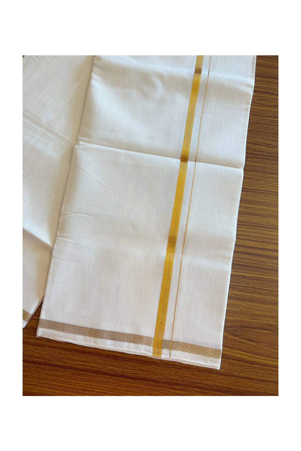 30% DISCOUNT!! KaithariKada HANDLOOM Unakkupaavu Balaramapuram - 100% Cotton Double OFF White - (Unbleached) Mundu/Dhoti - 100x100 - 0.75 inch Gold Kasavu Kara 3.80 meters - 5KK5099ELA