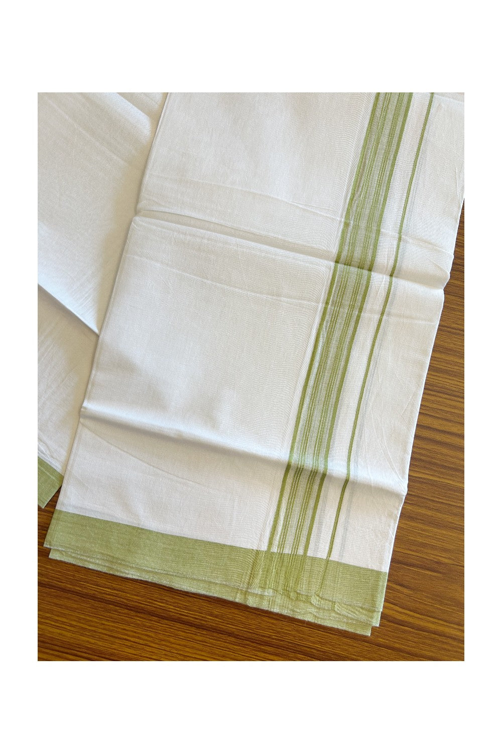 8% Discount ! Kaitharikada Balaramapuram 100% Cotton PURE WHITE SINGLE Mundu/Dothi- 1.75 inch Light Green Striped Kara (2 meter / 4 muzham) - 5KK5018GAN