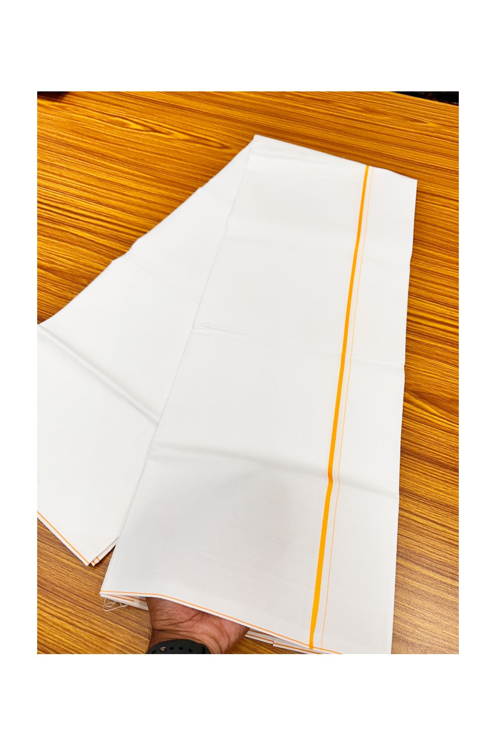 21% OFFER!! KaithariKada WRINKLE FREE Cotton PURE WHITE SINGLE Mundu/Dhoti-40X40 Yellow 1 cm  Kara- 5uat