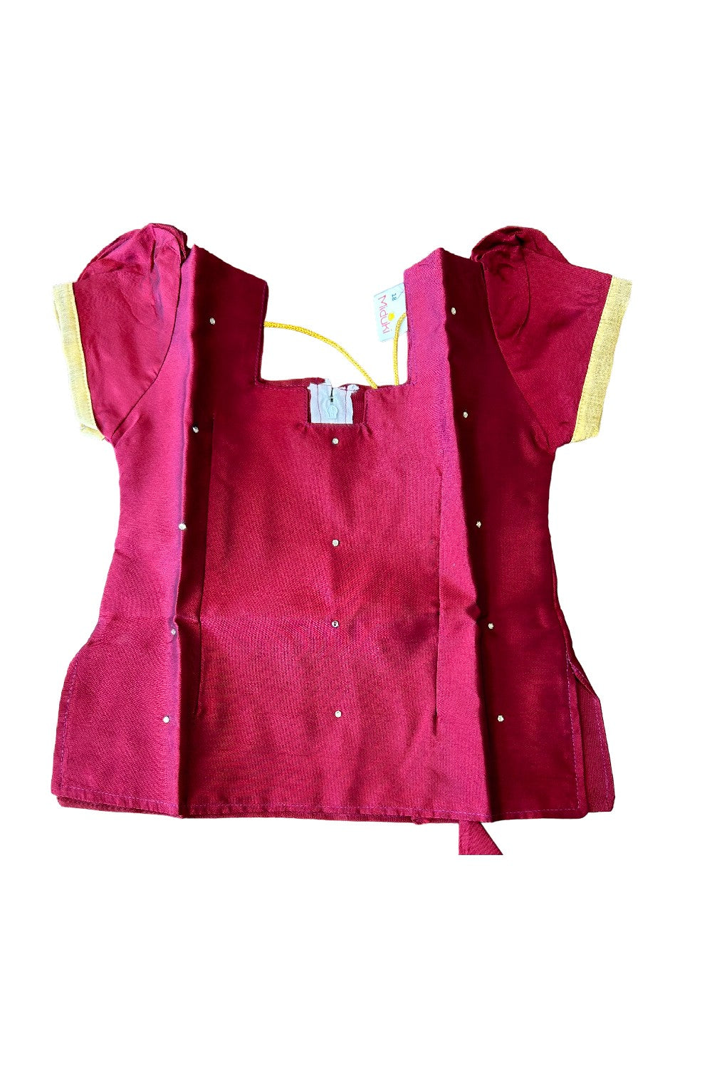 Midukki-Traditional South Indian Kids Pattu Pavada- Maroon top tissue skirt with frill bottom- Age 3 - KK3MID005