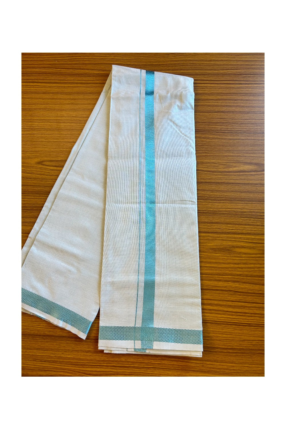 NEW! Kaitharikada Special - Pure Silk Men's Shirt & Dhoti Set - Light Blue Shaded Half Sleeve shirt and Light Blue Shaded Dhothi with Light Blue Kasavu Kara - 5KK6004SAR.