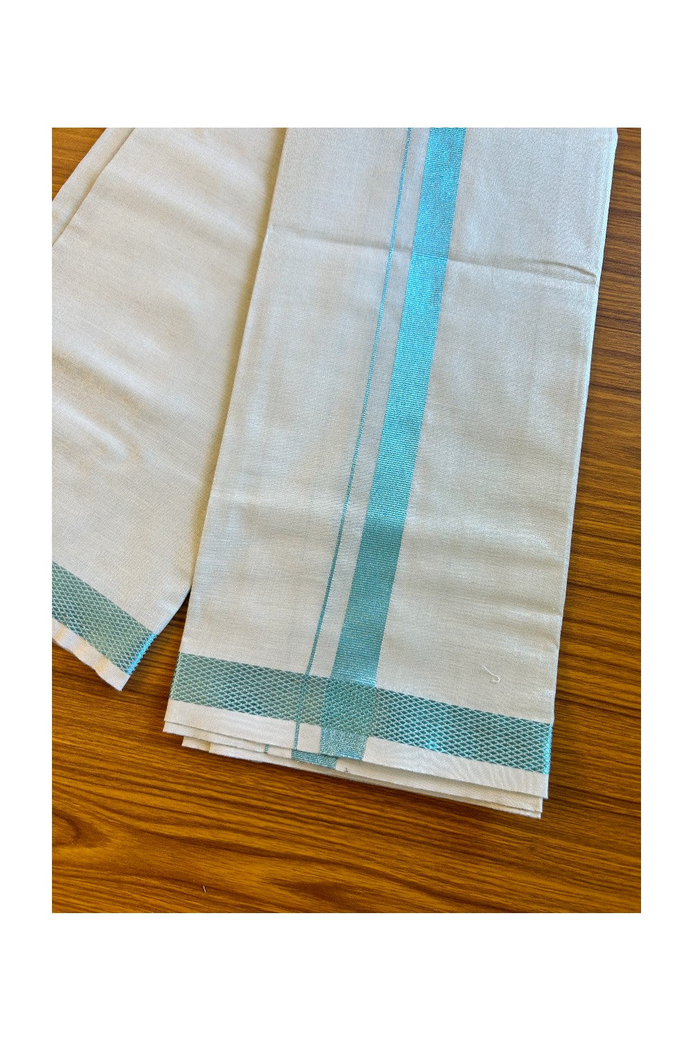 NEW! Kaitharikada Special - Pure Silk Men's Shirt & Dhoti Set - Light Blue Shaded Half Sleeve shirt and Light Blue Shaded Dhothi with Light Blue Kasavu Kara - 5KK6004SAR.