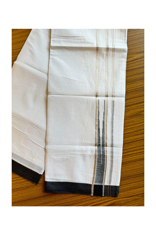 21% DISCOUNT!! Kaitharikada Balaramapuram 100% Cotton PURE WHITE Double Mundu/Dothi-100x100 Puliyilakkara CHUTTY 1.75 Inch Black & SILVER STRIPED Cotton Kara - 50KK424CEE