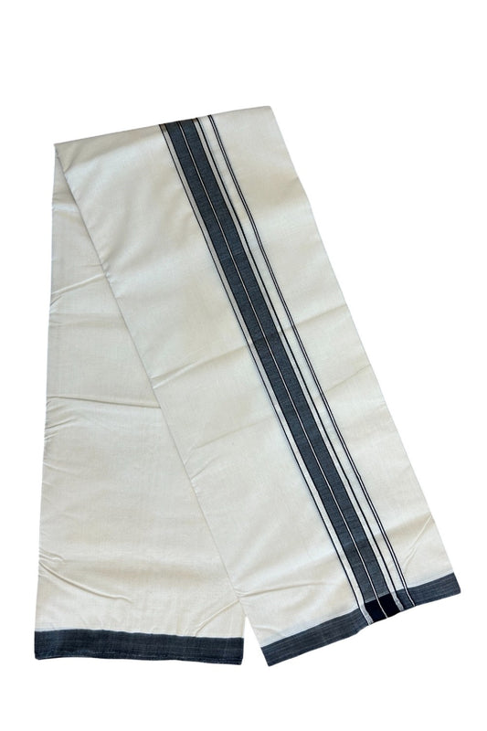 8% DISCOUNT!! KaithariKada HANDLOOM Millpaav Balaramapuram - 100% PURE Cotton OFF White Double - (Unbleached) Mundu/Dothi - Silver kasavu Black  kara - 50KK5029RAM