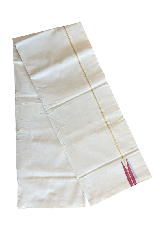 21% DISCOUNT!! KaithariKada HANDLOOM Unakkupaavu Balaramapuram - 100% PURE Cotton OFF White (Unbleached) Double Mundu/Dothi - Kasavu Wine red puliyilakkara chutty- 5KK203RAM