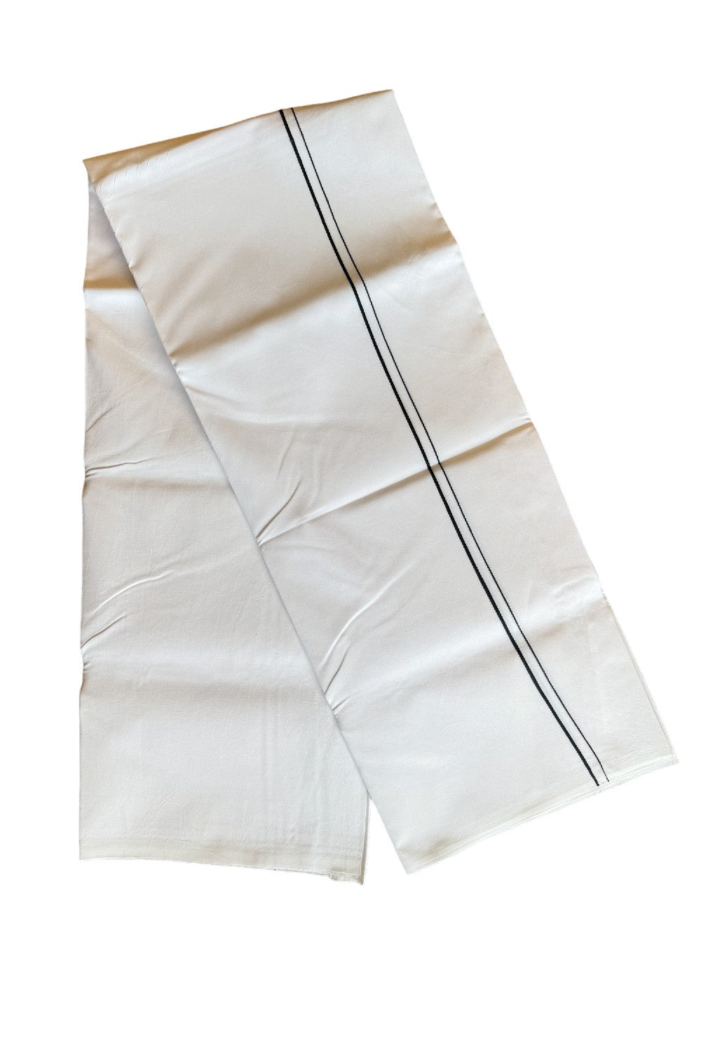 19% DISCOUNT ! KaithariKada Balaramapuram 100% COTTON SINGLE PURE WHITE Mundu/Dhoti-100X100 - 1 cm Black thin kara (2 meter / 4 muzham) - 53KK412ASH