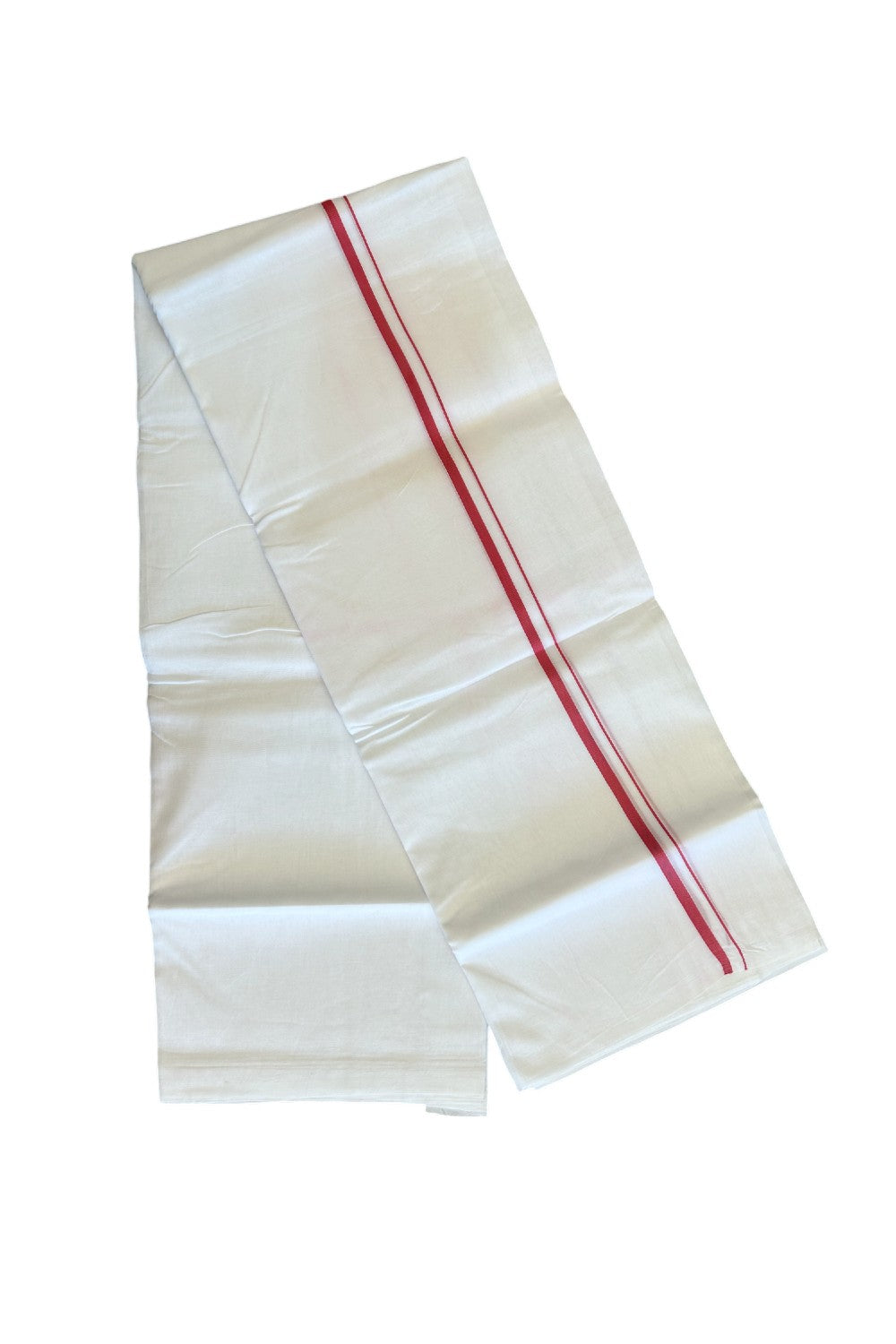 10% DISCOUNT ! KaithariKada Balaramapuram 100% Cotton Double Pure white Mundu/Dhoti-100X100- 1.5 cm Dark Peach Kara - 53KK487KK