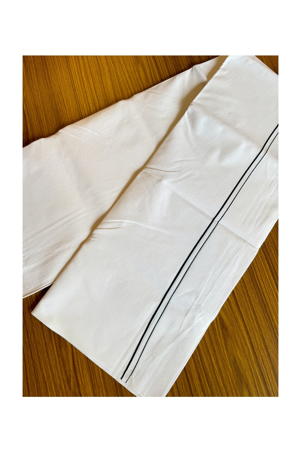 19% DISCOUNT ! KaithariKada Balaramapuram 100% COTTON SINGLE PURE WHITE Mundu/Dhoti-100X100 - 1 cm Black thin kara (2 meter / 4 muzham) - 53KK412ASH