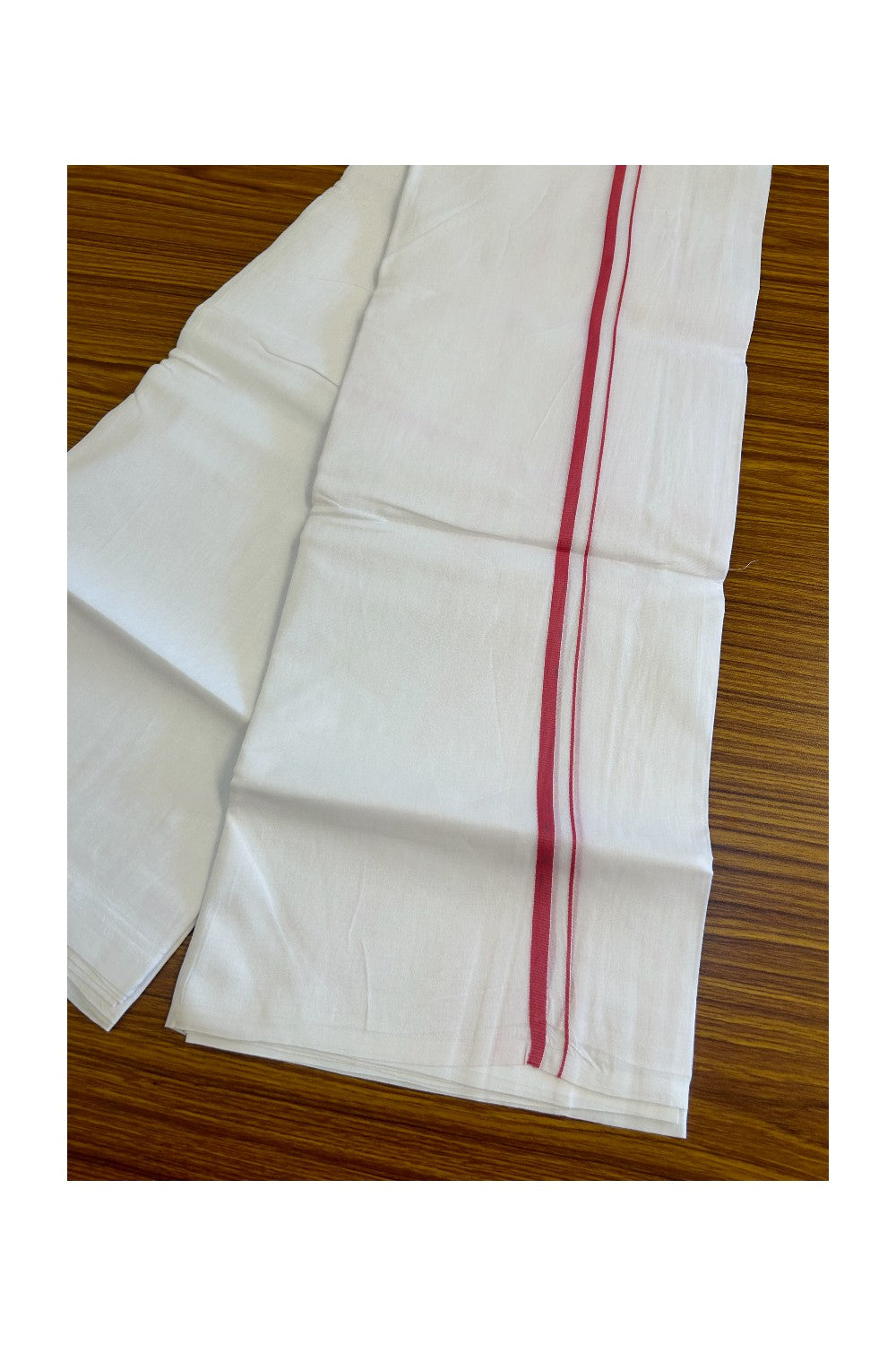 10% DISCOUNT ! KaithariKada Balaramapuram 100% Cotton Double Pure white Mundu/Dhoti-100X100- 1.5 cm Dark Peach Kara - 53KK487KK