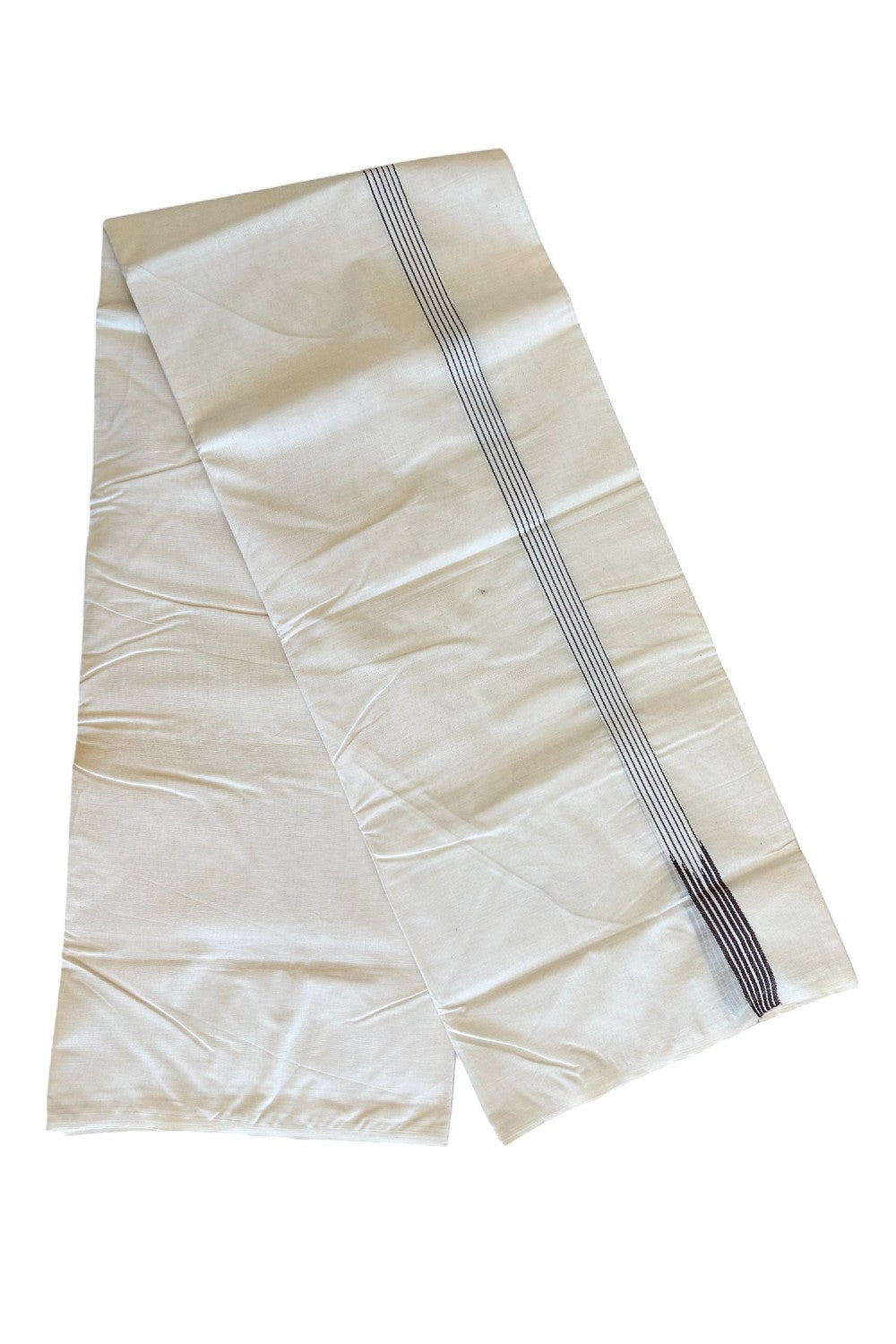 14% DISCOUNT ! KaithariKada Balaramapuram 100%  COTTON DOUBLE OFF WHITE Mundu/Dhoti-100X100- 0.75 Inch 6 Line Puliyilakkara Brown Chutty - 55KK500KK