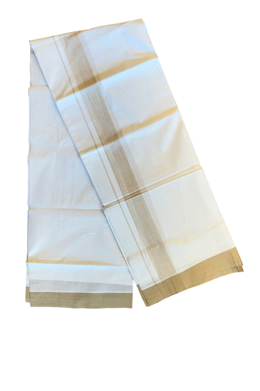 19% DISCOUNT!!! KaithariKada Balaramapuram 100% Cotton Double PURE white Mundu/Dhoti-100x100   2.25 Inch sand brown + white shades & striped kara  - 55KK83VIN