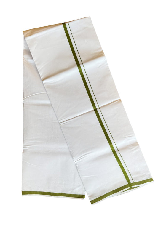 10% DISCOUNT ! KaithariKada Balaramapuram 100%  COTTON SINGLE PURE WHITE Mundu/Dhoti (40s) - 2 cm Dark olive green kara - 56KK412ASH