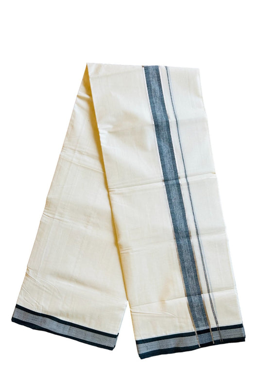 18% DISCOUNT!!! KaithariKada Balaramapuram 100%  Cotton off white Double - (Unbleached) Mundu/Dhoti - 100X100   Black & Silver stripes kara - 6KK401VIN