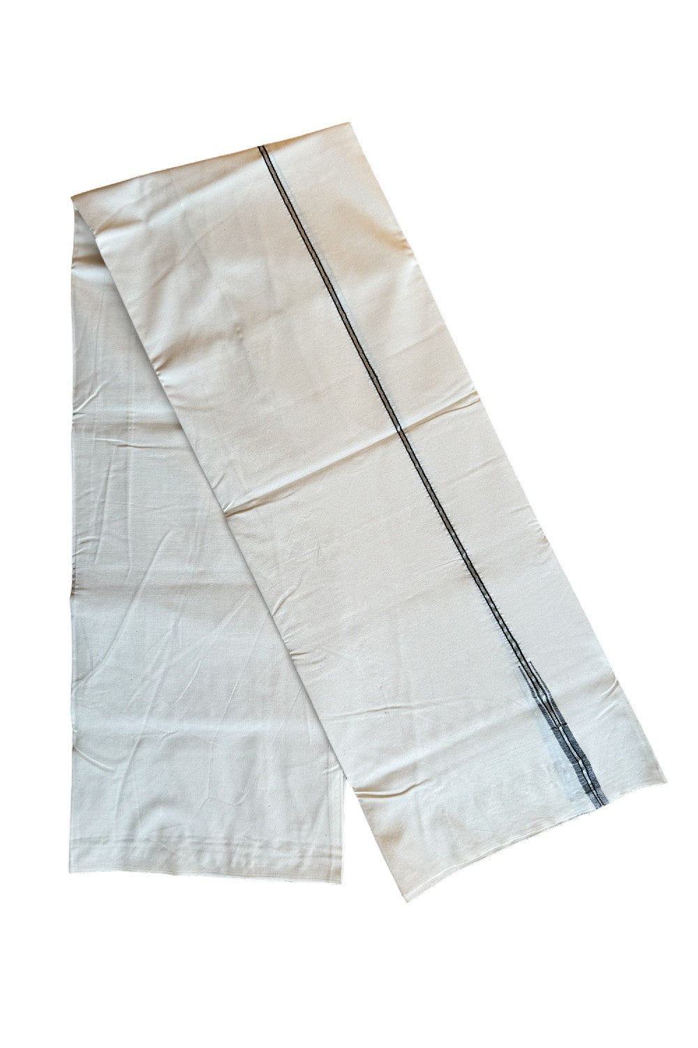 22% DISCOUNT ! KaithariKada Balaramapuram 100%  COTTON SINGLE OFF WHITE Mundu/Dhoti-100X100-  0.25 Inch Silver & Puliyilakkara Black Chutty- 6KK411ASH