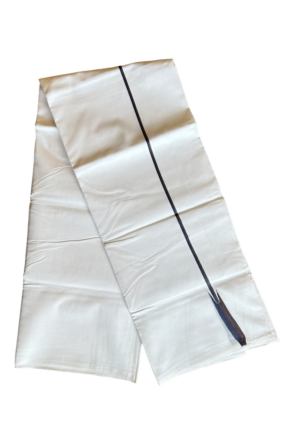 27% DISCOUNT!!! KaithariKada Balaramapuram 100% Cotton Pure white Double Mundu/Dhoti-100x100  Puliyilakkara  Coffee brown & Navy blue chutty - 6KK412ASH