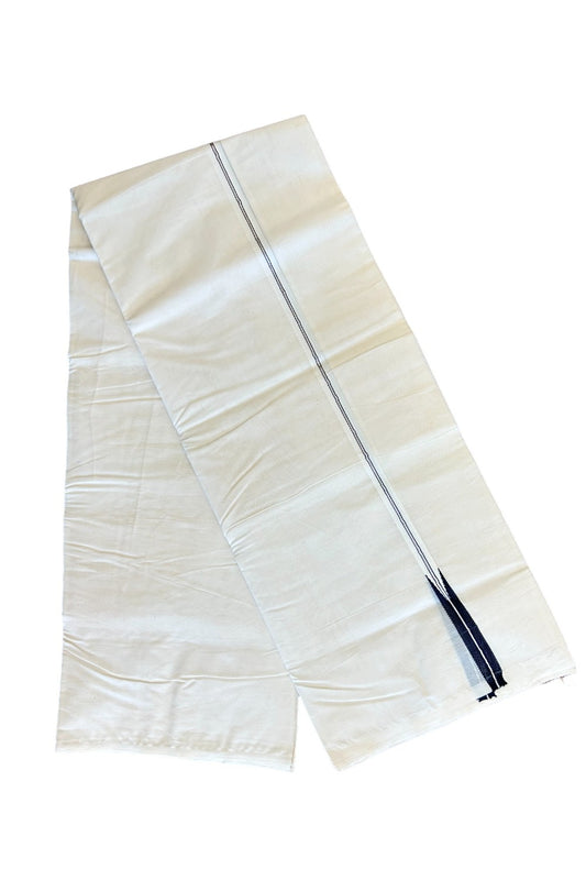 21% DISCOUNT!! KaithariKada Balaramapuram 100% Cotton off white (Unbleached) Double  Mundu/Dhoti-100x100  Silver Kasavu & Black Chutty Kara - 6KK417ASH