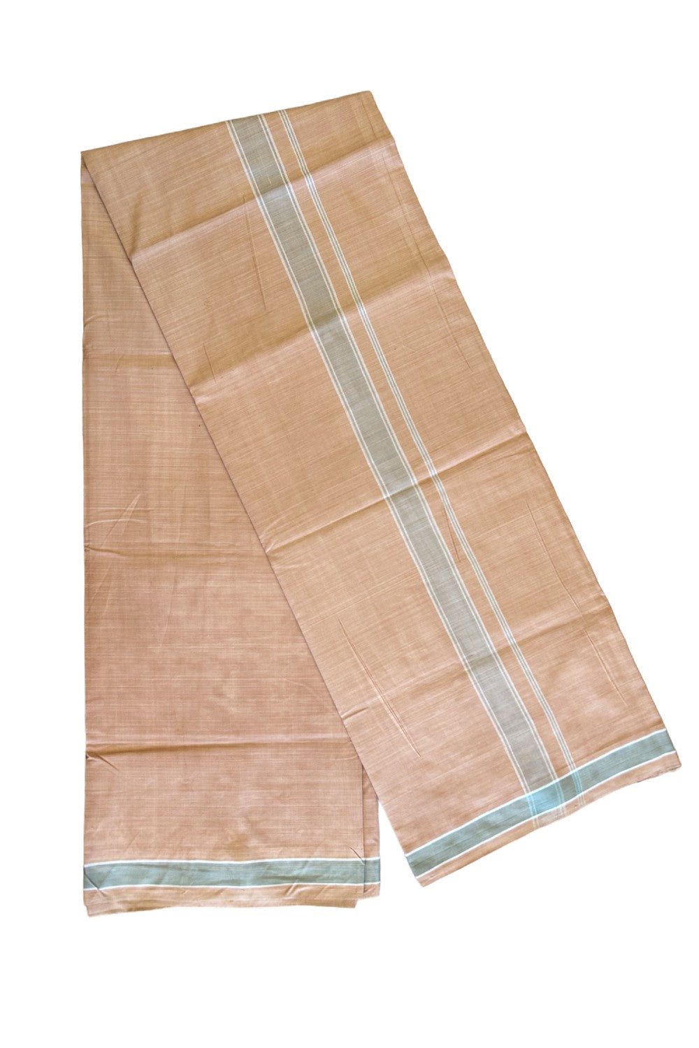 16% DISCOUNT ! KaithariKada Kalamachal 100% Pure Cotton - (80X80) Twisted Thread Handloom Single Mundu/Dhoti - KAVI  BODY & Sage Green STRIPES 2inch Kara- 6KK479KAL