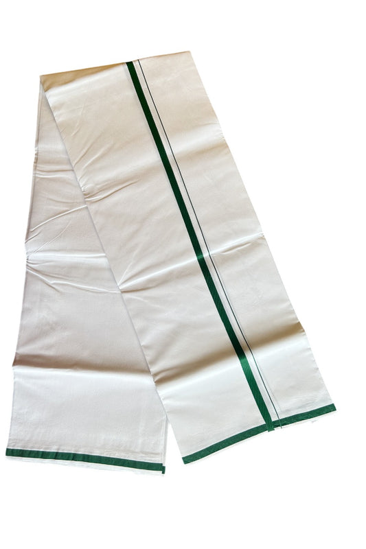 KaithariKada 100% Cotton PURE WHITE SINGLE Mundu/Dhoti- 40X40 Dark Green 2.cm Kara- 6KK487KK