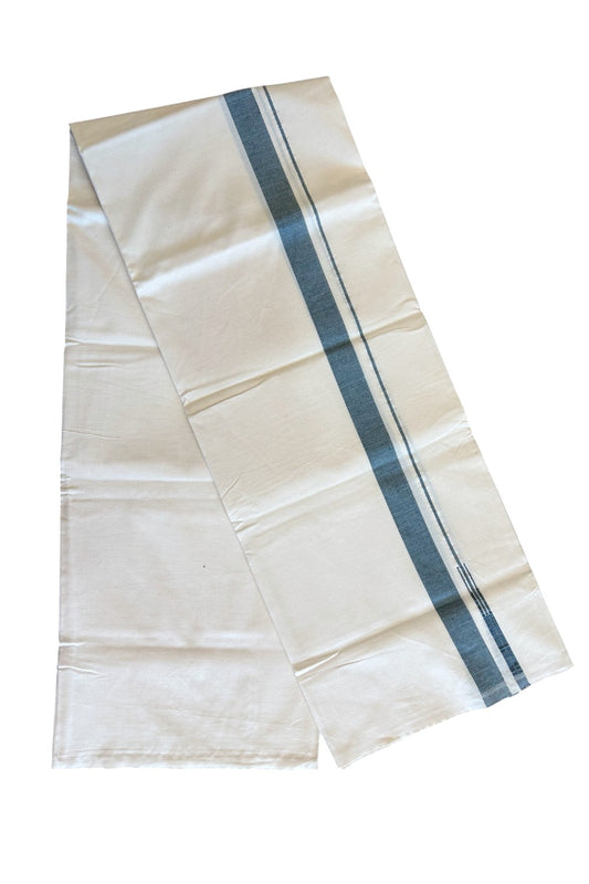 12% DISCOUNT ! KaithariKada Balaramapuram 100% COTTON SINGLE OFF WHITE - (Unbleached) Mundu/Dhoti-Twisted 100s Thread- 1.25 inch Green Puliyilakkara Chutty (2 meter / 4 muzham)  - 6KK497ASH