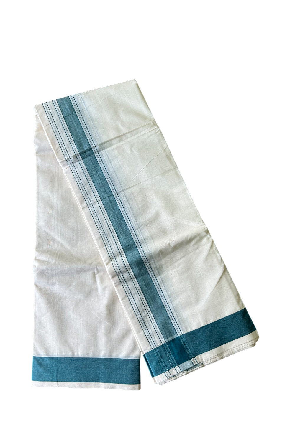 36% Discount KaithariKada 100% Cotton Off White - (Unbleached)- Pure Cotton - 100x 100 thread -  NORTH INDIAN  ATTACHED GAMCHA 9X5 Dhoti Teal Green STRIPED 2.65 inch  kara - 6KK5004PMC