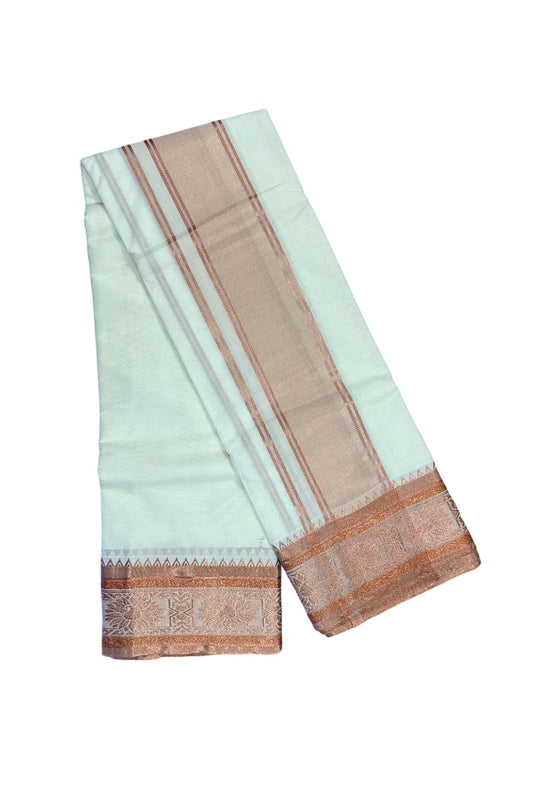 37% DISCOUNT! KaithariKada - Cotton Mix -  Off White - (Unbleached) - 80x80 thread- 80% Cotton & 20% Polyester - NORTH INDIAN - ATTACHED GAMCHA 9X5 Dhoti 5 inch Copper kara with Copper Design border  - 6KK5005PMC