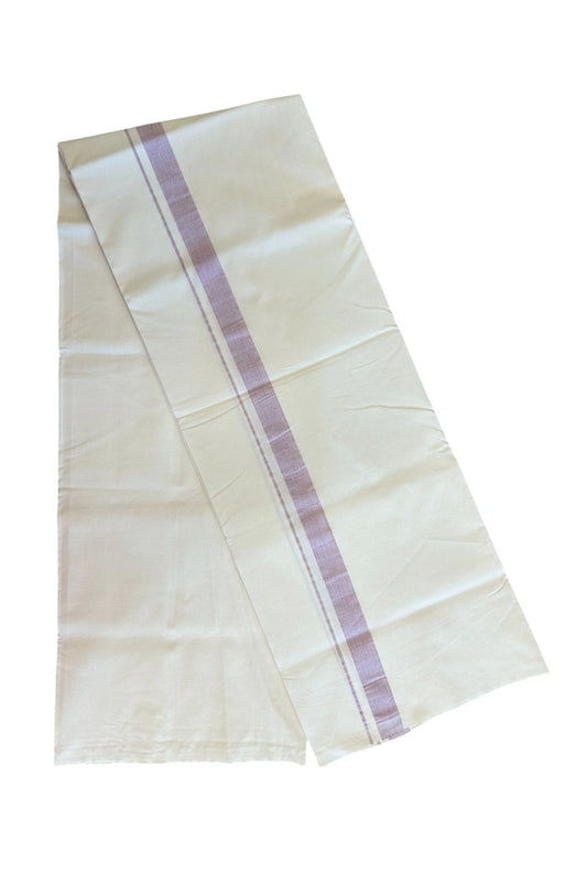 20% DISCOUNT ! KaithariKada Balaramapuram 100% COTTON SINGLE OFF WHITE - (Unbleached) Mundu/Dhoti-Twisted 100s Thread- 1.5 inch Shaded Light Purple Kara (2 metre / 4 muzham)- 6KK5030ASH