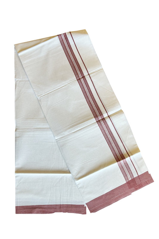 8% Discount ! Kaitharikada Balaramapuram 100% Cotton PURE WHITE SINGLE Mundu/Dothi-1.75 inch Light Maroon Striped Kara - 6KK5032GAN