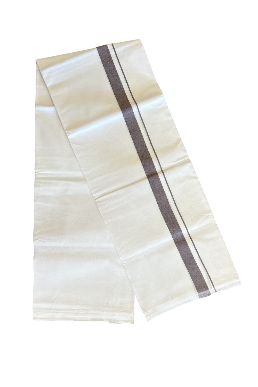 28% DISCOUNT! KaithariKada Balaramapuram 100% Cotton Pure WHITE Single Mundu/Dhoti-100s 1.5 inch Light Brown kara- 6KK5043ASH