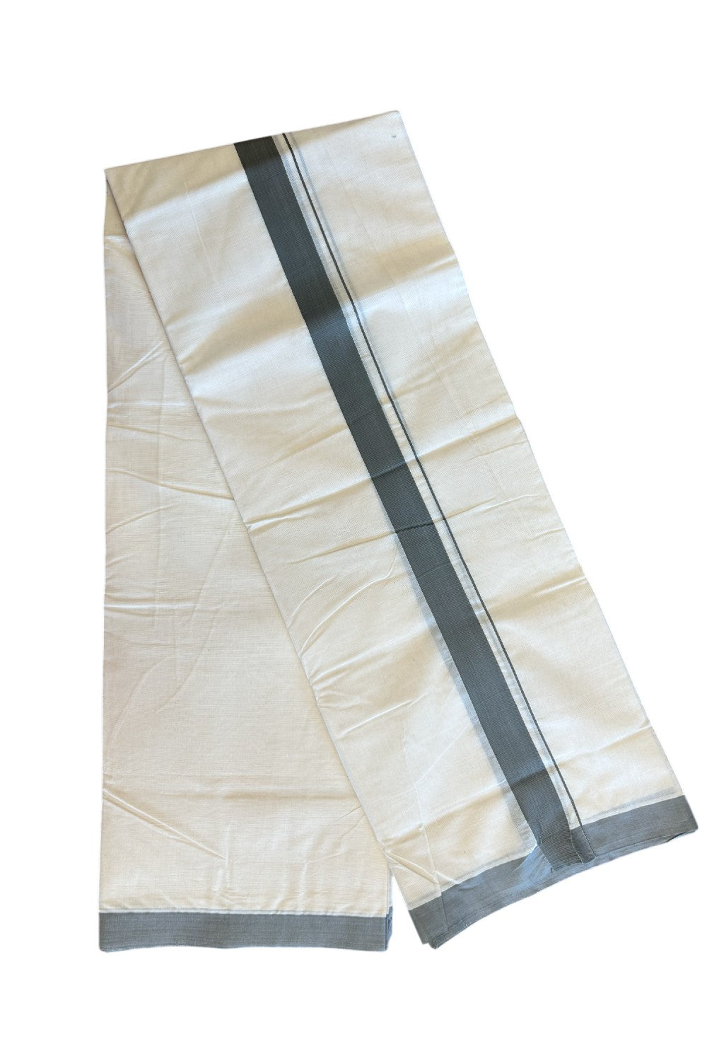 17% Discount KaithariKada Balaramapuram 100% Cotton Double Off white - (Unbleached) - Mundu/Dhoti - 100x80 - 1.5 inch Grey Ash Kara 3.75 mtr - 137