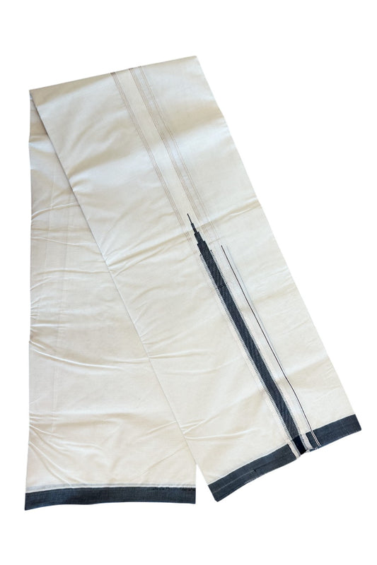 19% Discount !! KaithariKada Balaramapuram 100% Cotton Double Off White - (Unbleached) Mundu/Dhoti-100x100 1.25 inch Heavy Chutty Silver Kasavu & Black kara - 6KK5055ASH