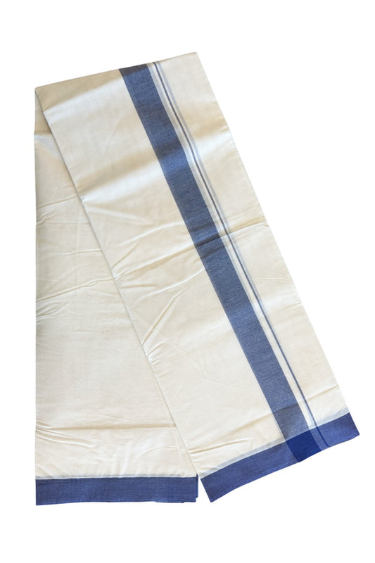 10% DISCOUNT! KaithariKada Balaramapuram 100% Cotton Double Off white - (Unbleached) - Mundu/Dhoti-100X100- 2.25  inch Navy Blue  Kara- 32.