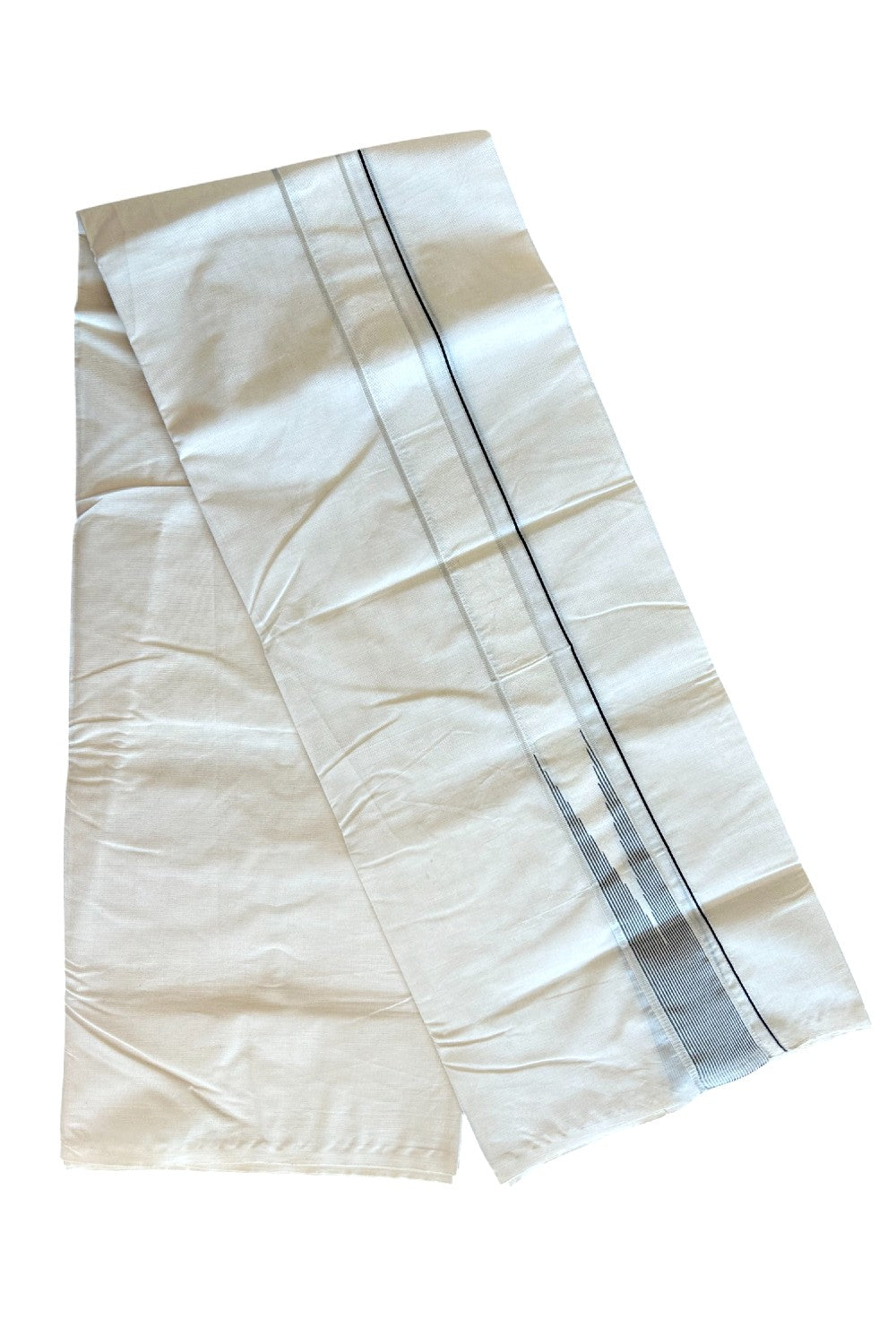 28% OFFER ! KaithariKada Balaramapuram 100% Cotton Double OFF WHITE - (Unbleached) Mundu/Dhoti - 100x100 - 2.25 inch Puliyilakkara Heavy Chutty Black Silver Stripes - 6KK5063KK