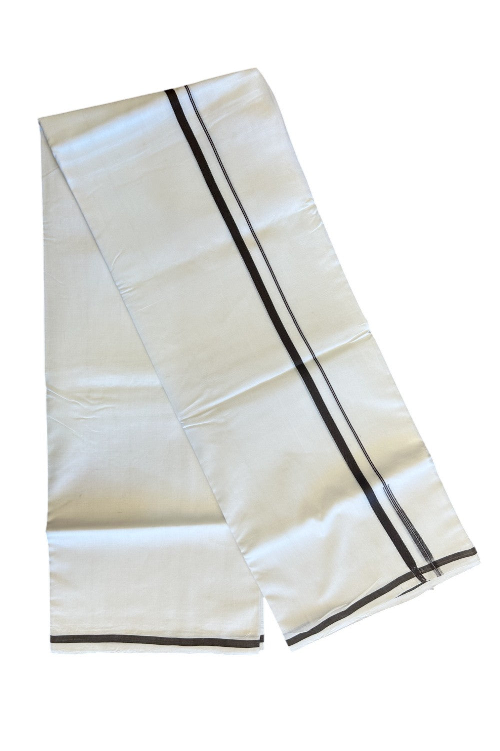 19% DISCOUNT!!  KaithariKada Balaramapuram 100% Cotton PURE WHITE Double Mundu/Dhoti-100x100 1 cm Puliyilakkara Black Chutty Kara - 6KK5066KK