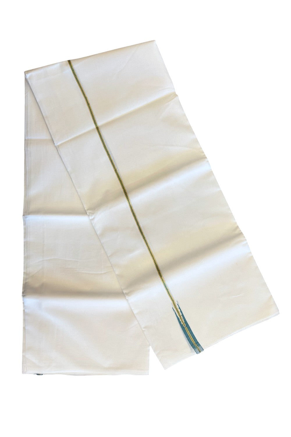 23% DISCOUNT!! KaithariKada Balaramapuram 100% Cotton PURE WHITE Double Mundu/Dhoti-100x100  0.5 inch Puliyilakkara  MUTHUKKURI Dark Green And Kasav Chutty Pattern Kara - 6KK5067KK