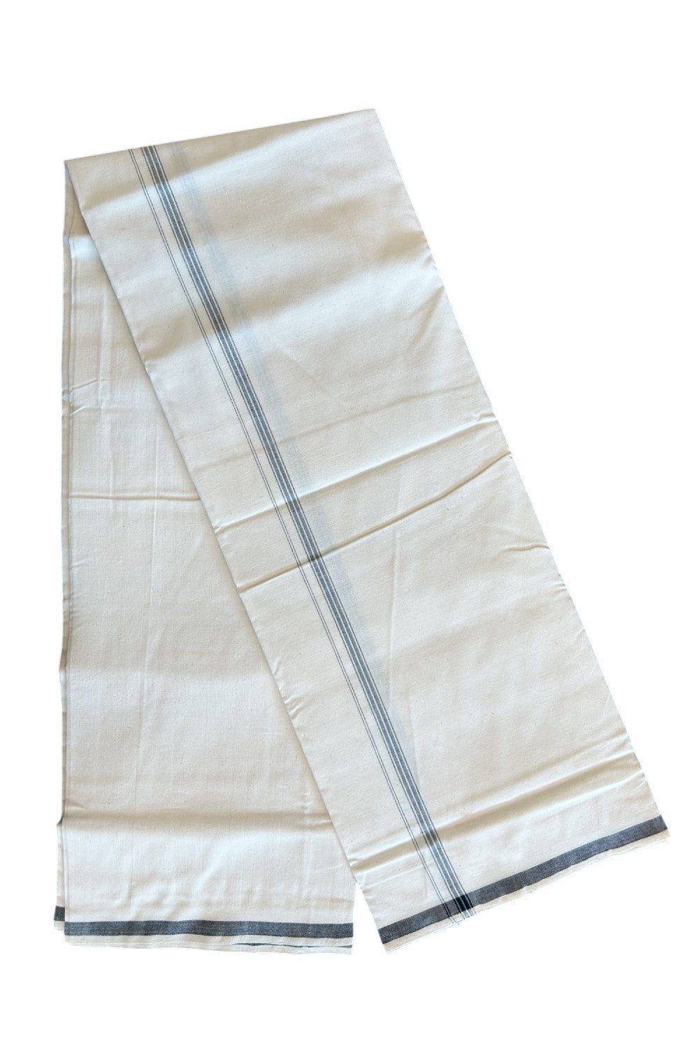 32% Discount ! KaithariKada 100% Cotton Balaramapuram HANDLOOM Single Mundu/Dhoti - Off White (Unbleached) 1.Inch Black Stripes- KK32KAI