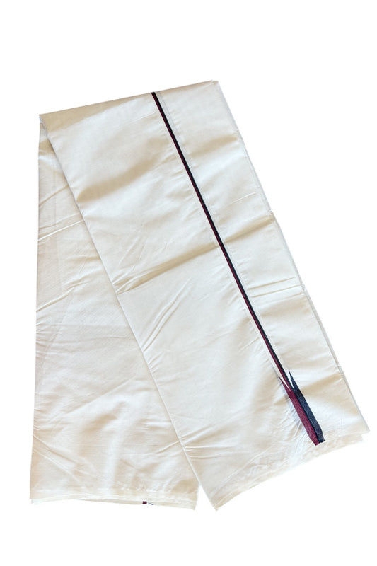 DMK Veshti - 19% DISCOUNT! KaithariKada Balaramapuram 100% Cotton Double Off white - (Unbleached) Mundu/Dhoti-100x100 - 0.75 inch  Puliyilakkara MAROON & BLACK Chutty - 6KK5079ASH