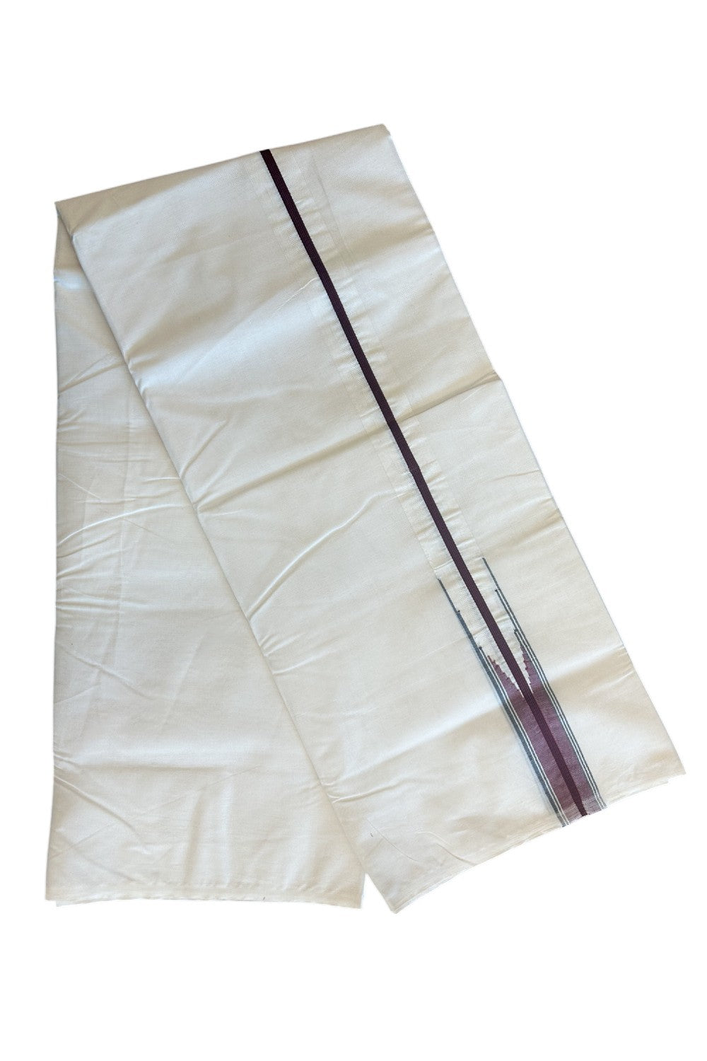 SHORT DHOTI SPECIAL! Kaitharikada.com - 27% Discount! Balaramapuram Double Off white - (Unbleached) Mundu/Dhoti - 100X100 - 1.5 inch Kara & 46 inches Height  Puliyilakkara Maroon & Black Shaded Chutty Kara - 6KK5104ASH