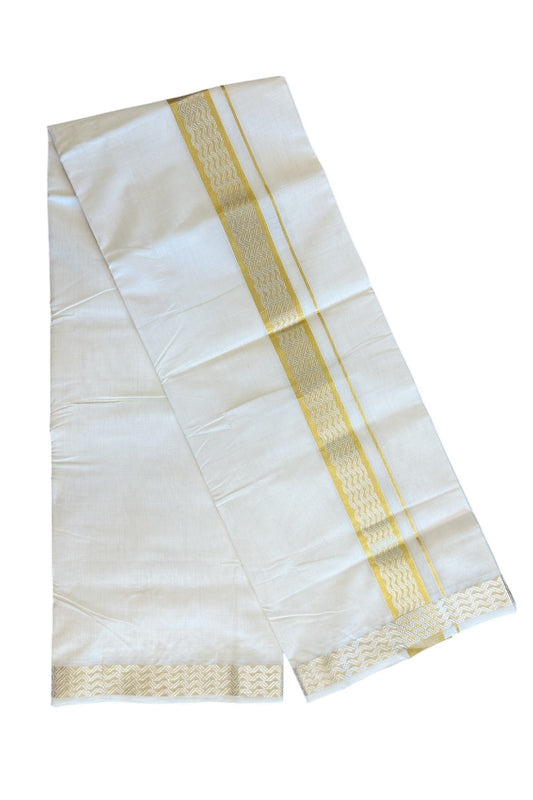 30% DISCOUNT ! KaithariKada HANDLOOM Unakkupaav Balaramapuram - 100% PURE Cotton Off White - (Unbleached) Double Mundu/Dhoti - 2.5 inch Gold Kasavu & Silver Design Kara - 6KK5107ABH