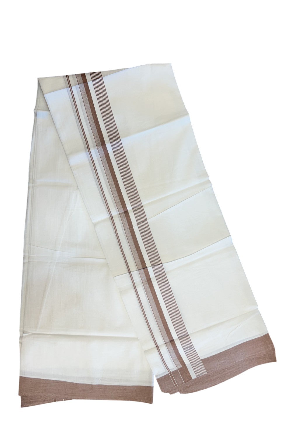 20% DISCOUNT! KaithariKada Balaramapuram 100% Cotton Double PURE white Mundu/Dhoti - 100x80 - 1.75 Inch Brown Striped Kara - 6KK5135GAN