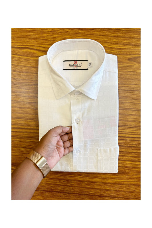 10% DISCOUNT! NEW!! Kaitharikada - Cotton PURE WHITE SARATHI Striped Full Sleeve shirt - 6KKQ6003SAR