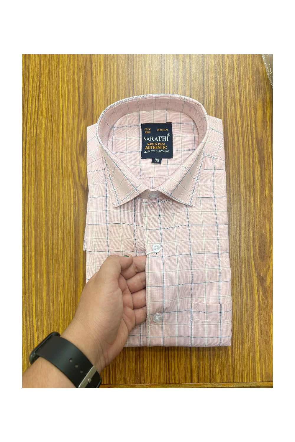 10% Discount !NEW !! Kaitharikada - 100% Pure Cotton MULTI COLOUR Light Pink & Blue White Sarathi Authentic Quality Clothing full Sleeve Check Shirt.- 6KKW6009SAR