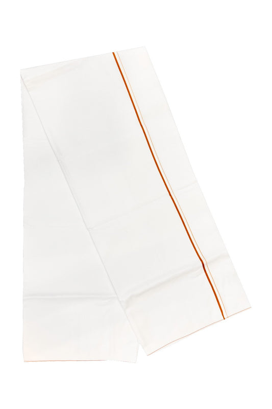 21% OFFER!! KaithariKada WRINKLE FREE Cotton PURE WHITE SINGLE Mundu/Dhoti-40X40 Light Brown 1 cm (2 meter / 4 muzham) Kara- 6uat