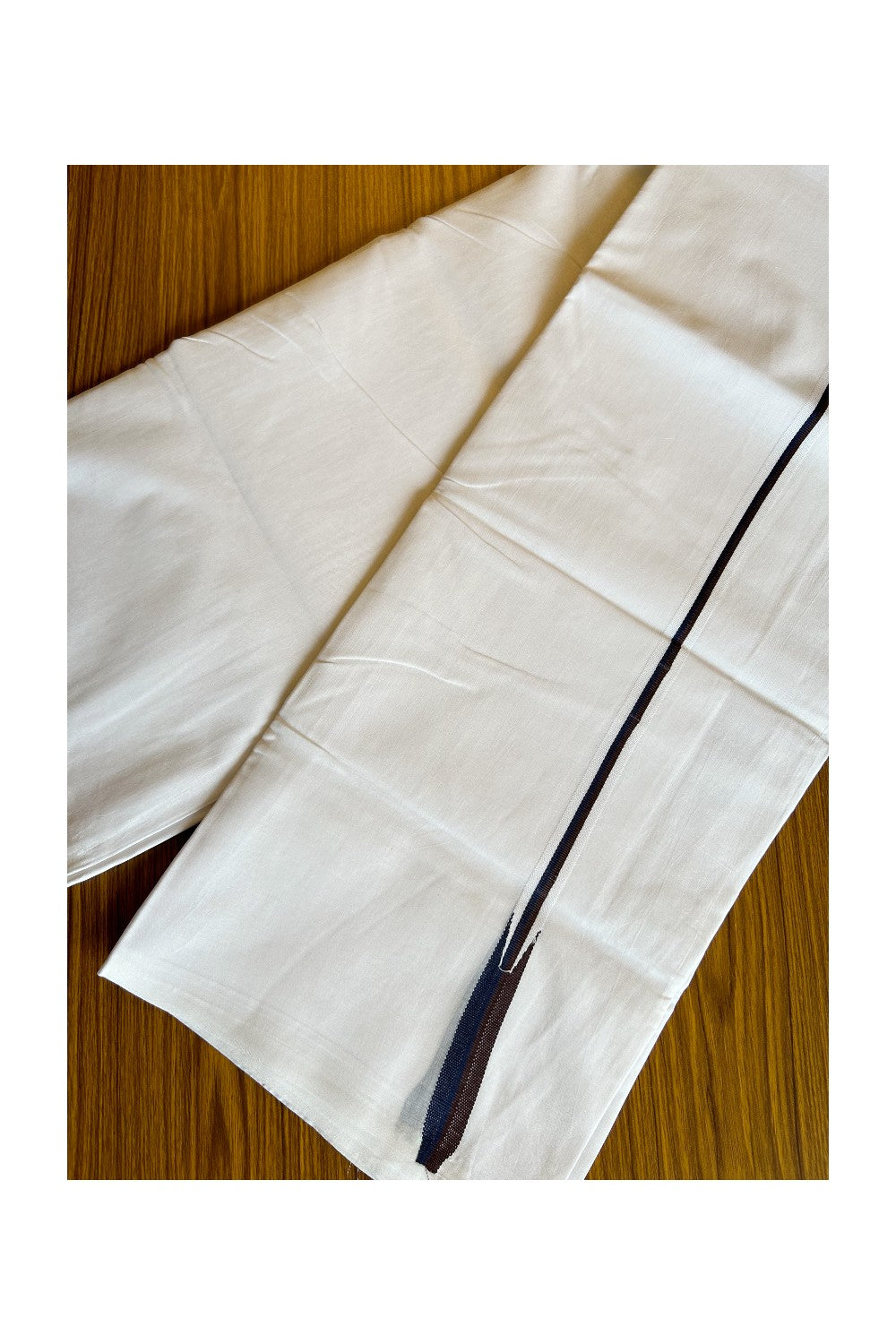 27% DISCOUNT!!! KaithariKada Balaramapuram 100% Cotton Pure white Double Mundu/Dhoti-100x100  Puliyilakkara  Coffee brown & Navy blue chutty - 6KK412ASH